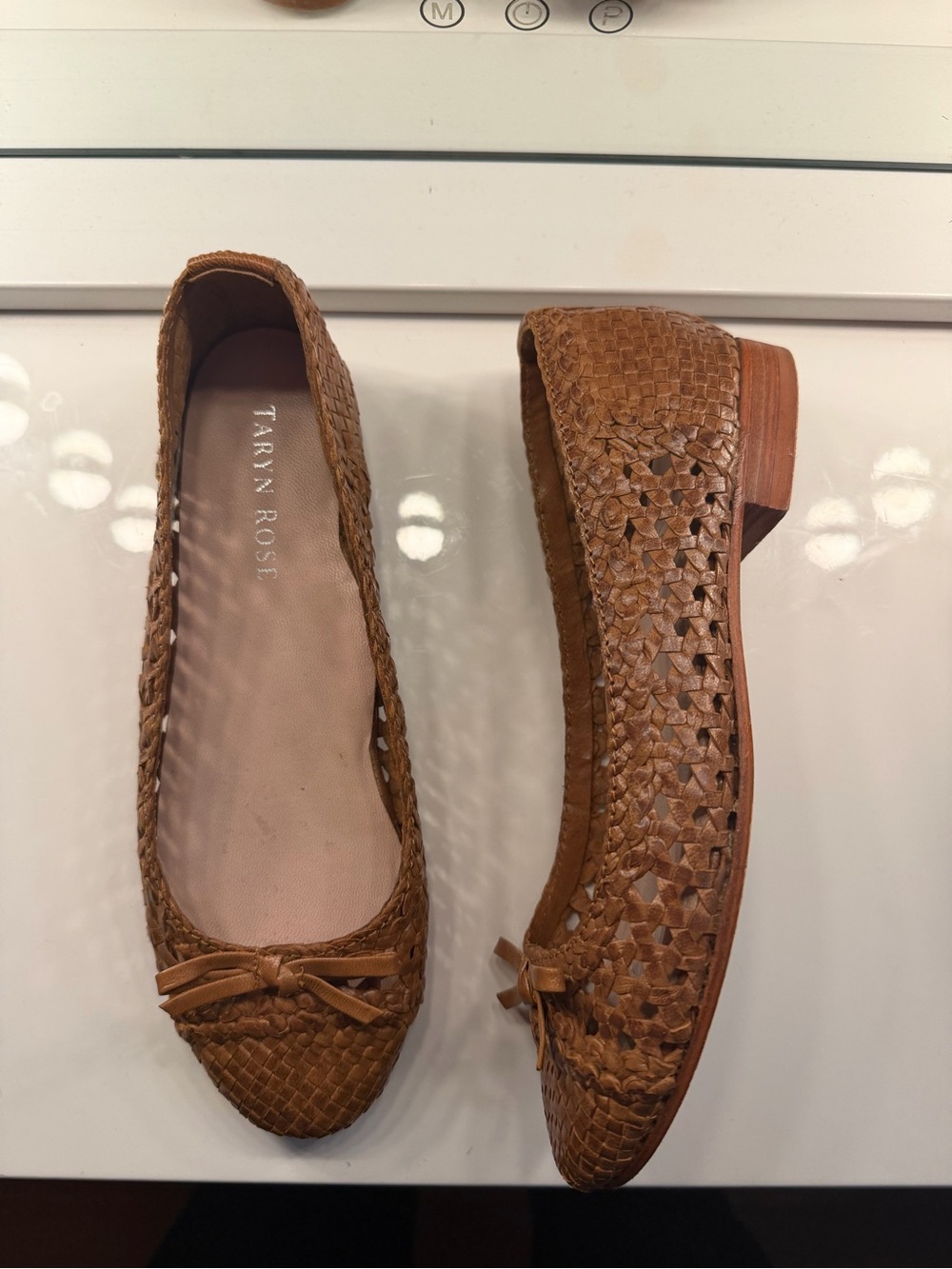 Taryn Rose Woven Leather Ballet Flats in Cognac Brown